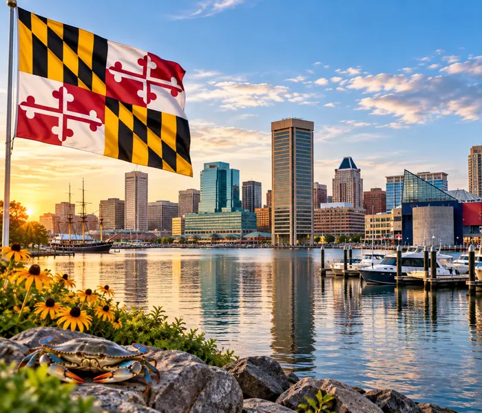 image of Maryland with a Maryland flag